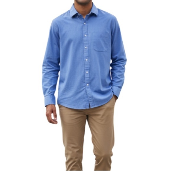 Kirkland Signature Mens Herringbone Non Iron  Button-Down Shirt Oxford Blue 16.5 - Picture 1 of 14